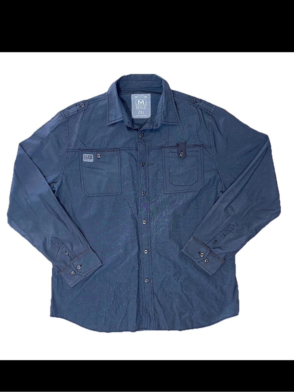 M.O. Seven Blue Striped Utility Shirt Jacket 2XL Chest Pockets